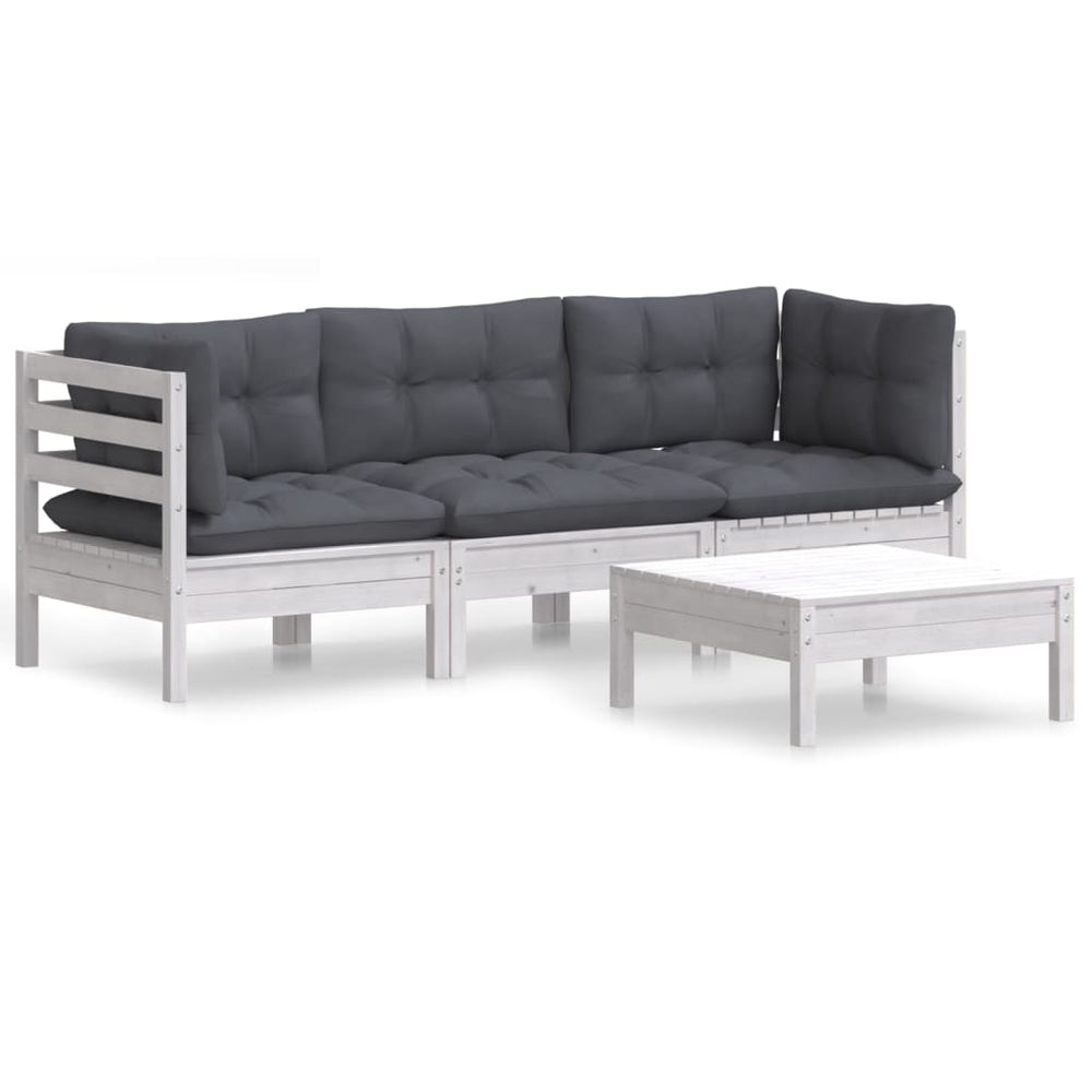 4-tlg. Garten-Lounge-Set mit Anthrazit Kissen Kiefernholz
