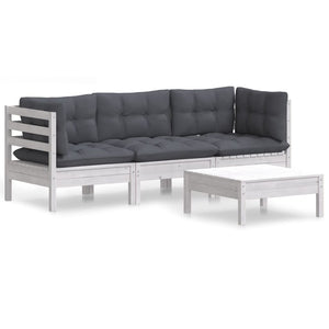 4-tlg. Garten-Lounge-Set mit Anthrazit Kissen Kiefernholz