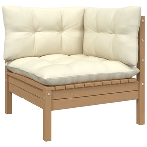 4-tlg. Garten-Lounge-Set mit Creme Kissen Kiefernholz