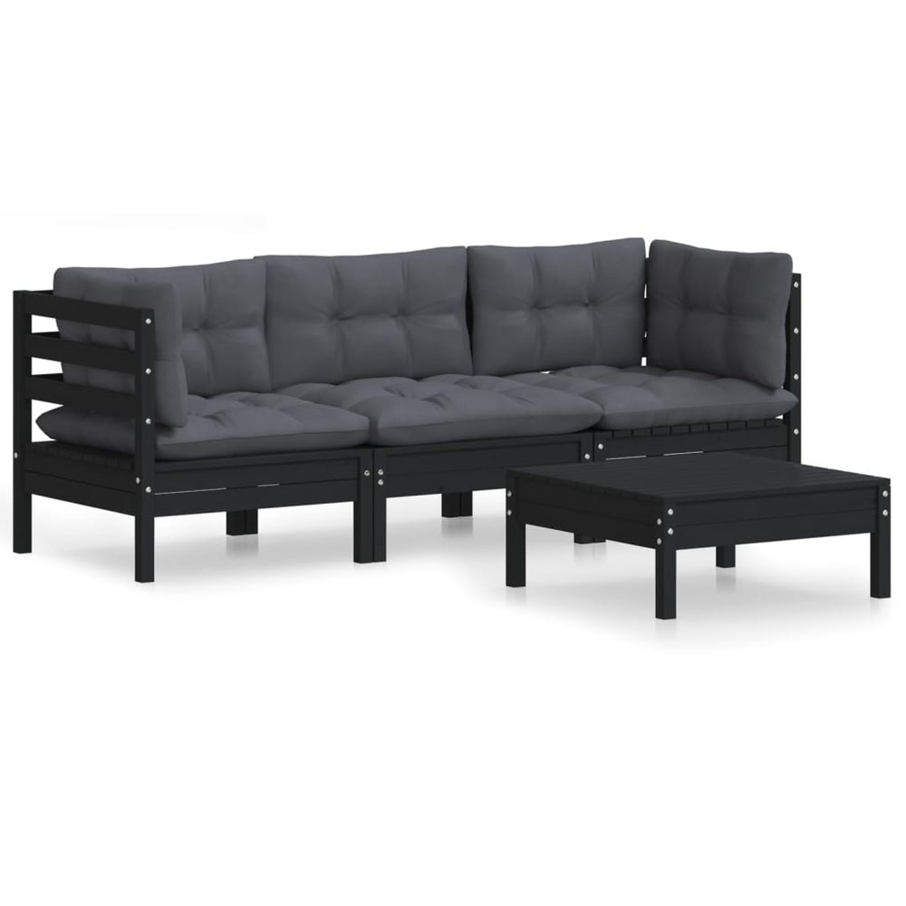 4-tlg. Garten-Lounge-Set mit Anthrazit Kissen Kiefernholz