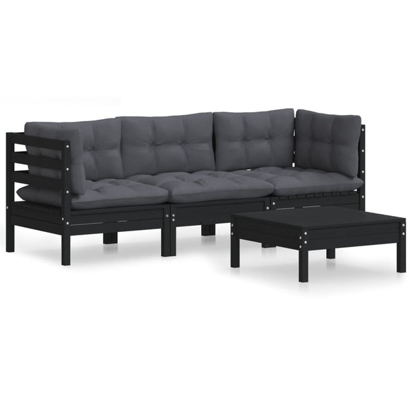4-tlg. Garten-Lounge-Set mit Anthrazit Kissen Kiefernholz