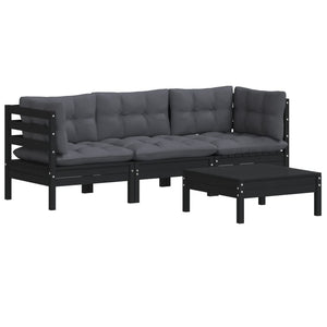 4-tlg. Garten-Lounge-Set mit Anthrazit Kissen Kiefernholz