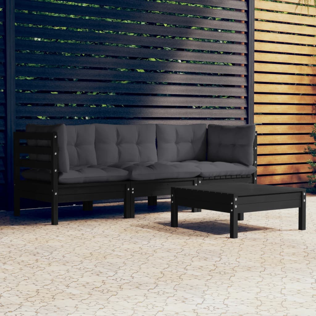 4-tlg. Garten-Lounge-Set mit Anthrazit Kissen Kiefernholz