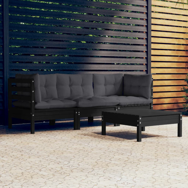 4-tlg. Garten-Lounge-Set mit Anthrazit Kissen Kiefernholz