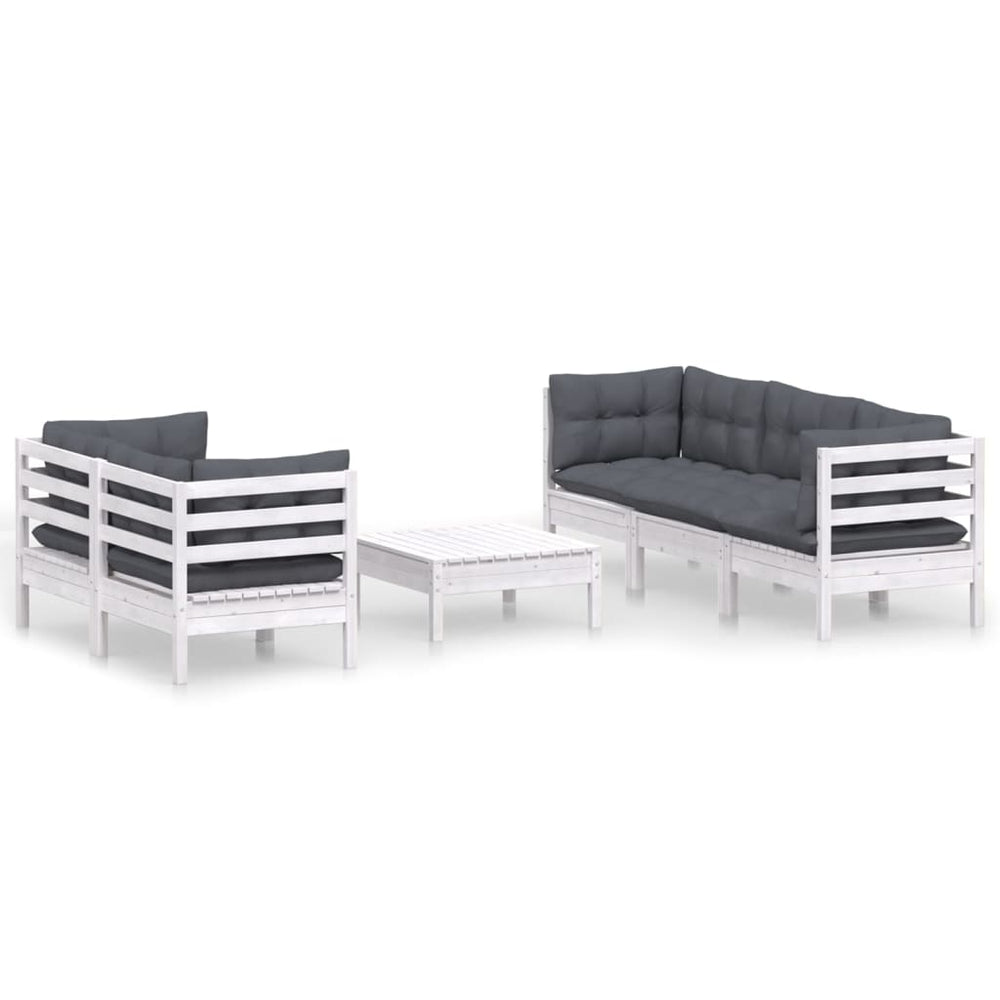 6-tlg. Garten-Lounge-Set mit Anthrazit Kissen Kiefernholz