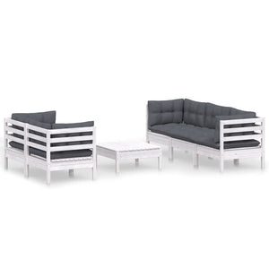 6-tlg. Garten-Lounge-Set mit Anthrazit Kissen Kiefernholz