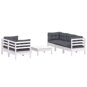 6-tlg. Garten-Lounge-Set mit Anthrazit Kissen Kiefernholz