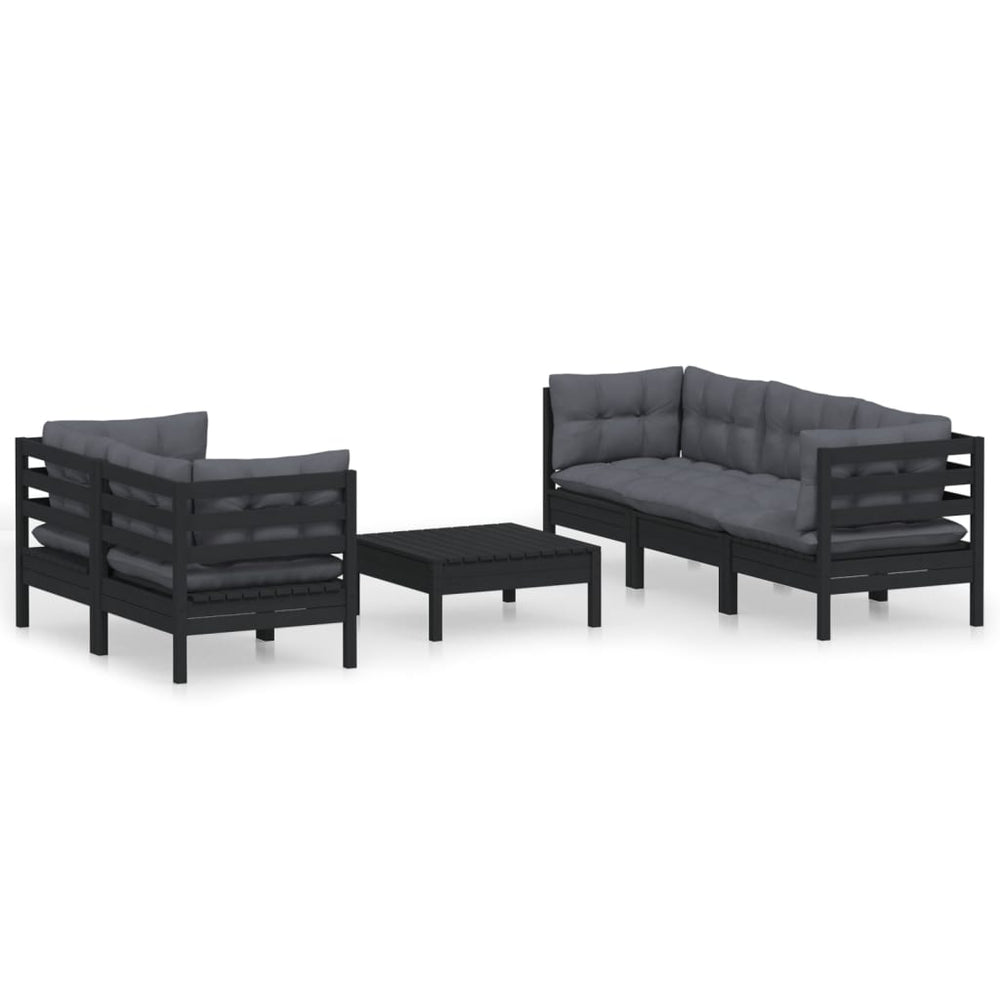 6-tlg. Garten-Lounge-Set mit Anthrazit Kissen Kiefernholz
