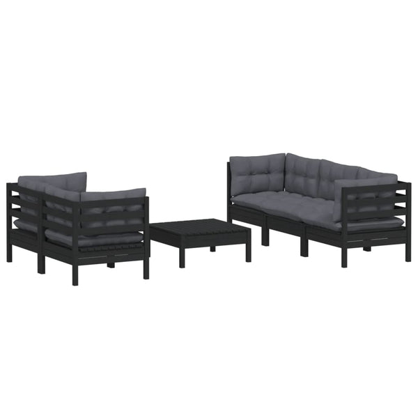 6-tlg. Garten-Lounge-Set mit Anthrazit Kissen Kiefernholz
