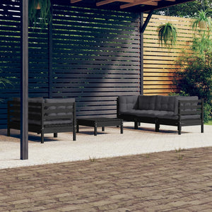 6-tlg. Garten-Lounge-Set mit Anthrazit Kissen Kiefernholz