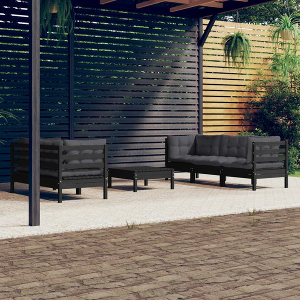 6-tlg. Garten-Lounge-Set mit Anthrazit Kissen Kiefernholz