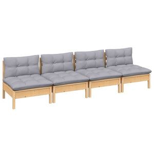 4-Sitzer-Gartensofa mit Grauen Kissen Massivholz Kiefer