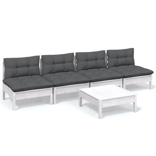 5-tlg. Garten-Lounge-Set mit Anthrazit Kissen Kiefernholz