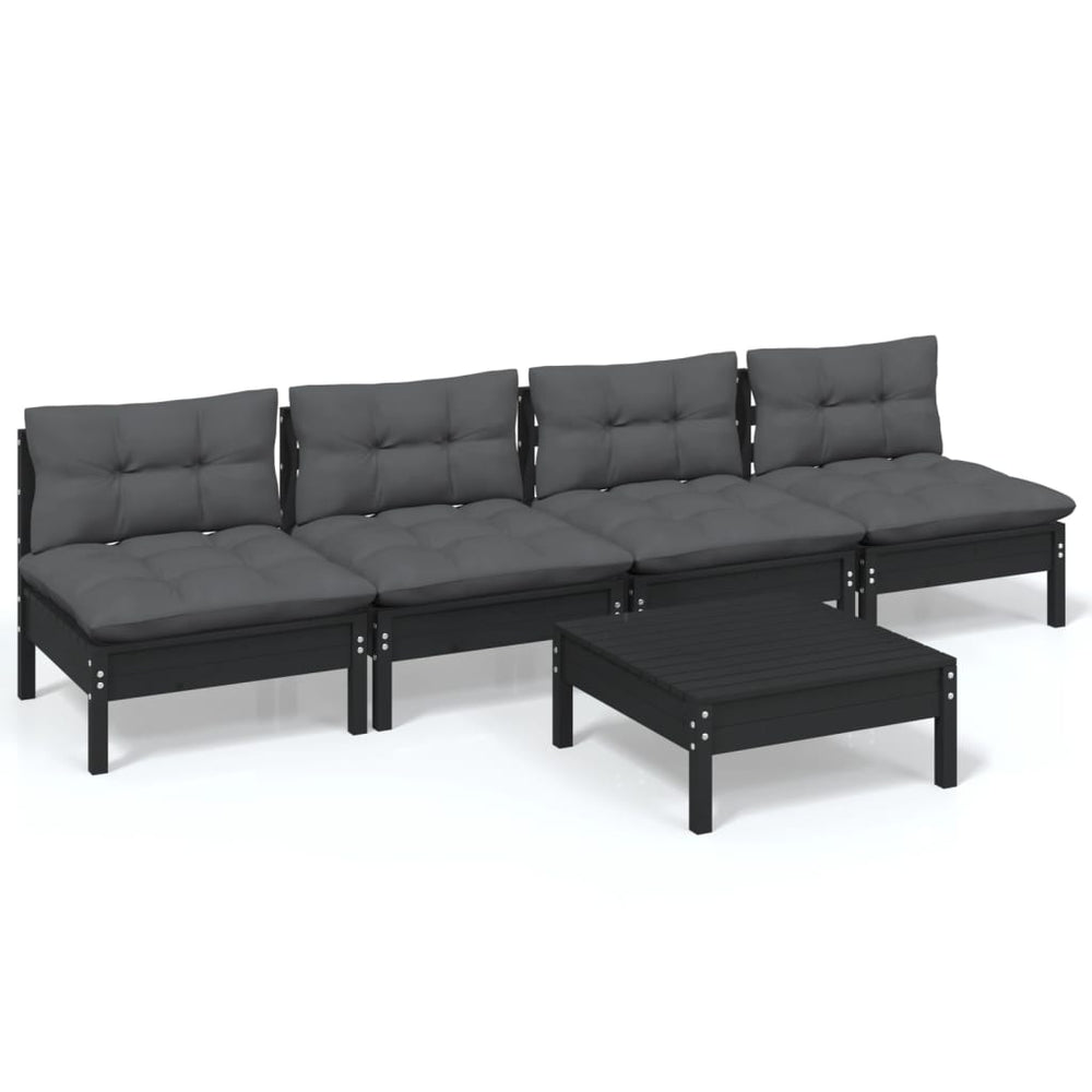 5-tlg. Garten-Lounge-Set mit Anthrazit Kissen Kiefernholz