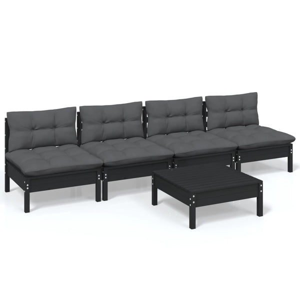 5-tlg. Garten-Lounge-Set mit Anthrazit Kissen Kiefernholz