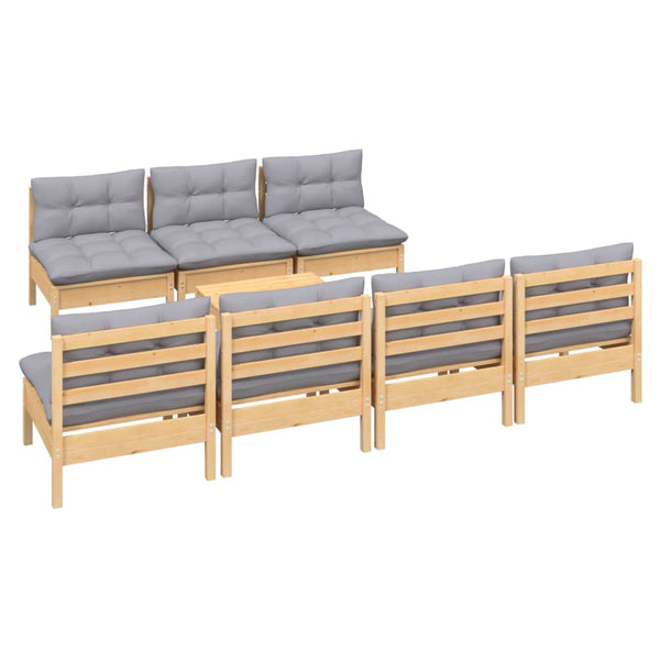 8-tlg. Garten-Lounge-Set mit Grauen Kissen Kiefernholz