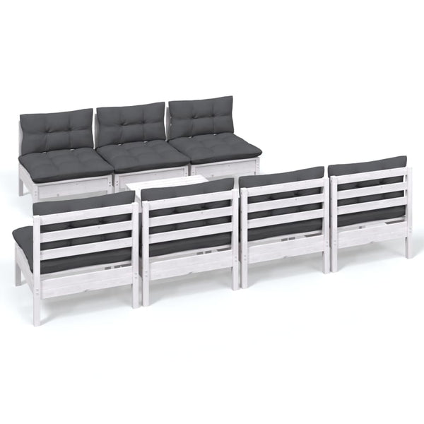 8-tlg. Garten-Lounge-Set mit Anthrazit Kissen Kiefernholz