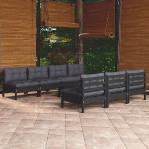 8-tlg. Garten-Lounge-Set mit Anthrazit Kissen Kiefernholz