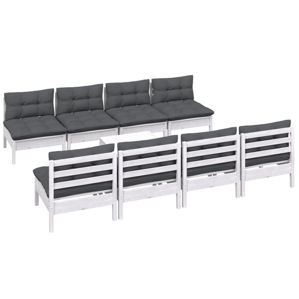 9-tlg. Garten-Lounge-Set mit Kissen Kiefer Massivholz