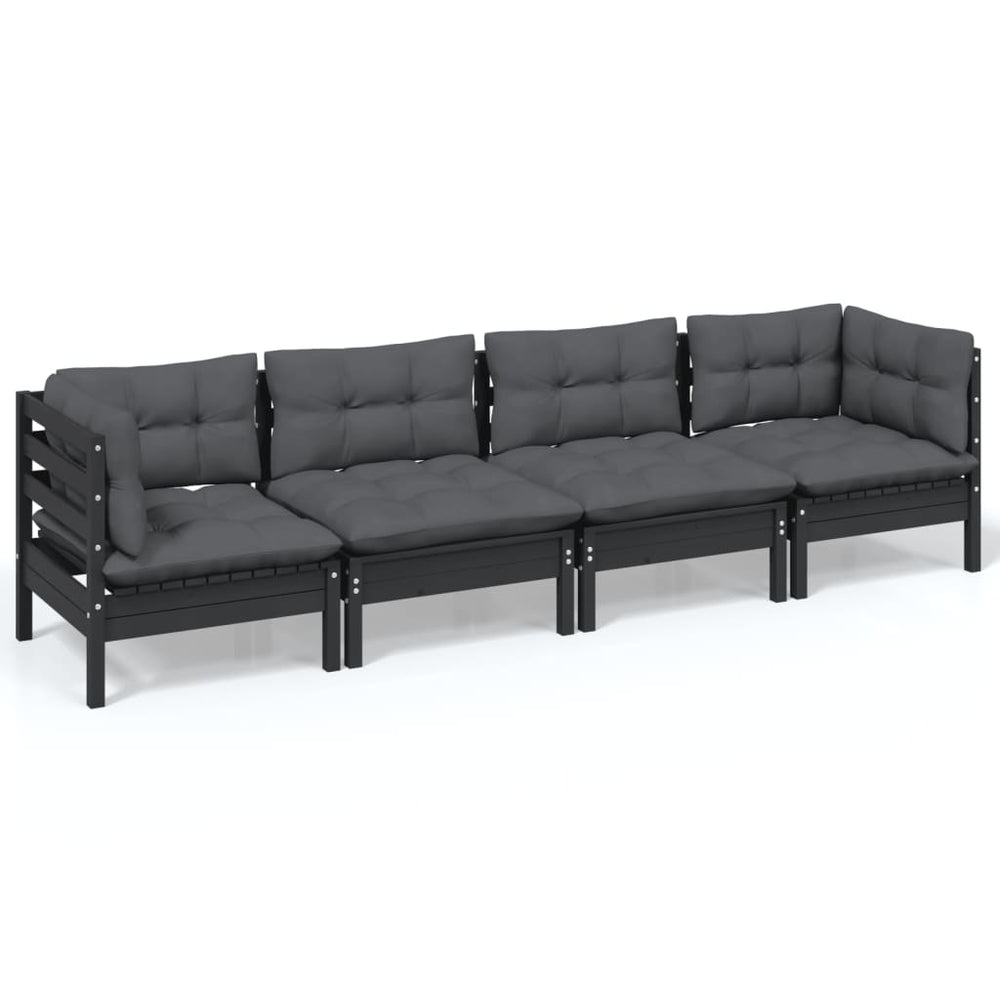 4-tlg. Garten-Lounge-Set mit Kissen Massivholz Kiefer