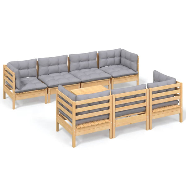 vidaXL Ensemble de mobilier de jardin 8 pcs avec coussins gris Bois de pin massif