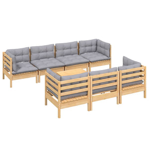 vidaXL Ensemble de mobilier de jardin 8 pcs avec coussins gris Bois de pin massif