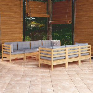vidaXL Ensemble de mobilier de jardin 8 pcs avec coussins gris Bois de pin massif