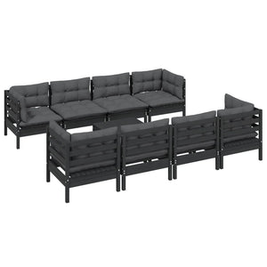 9-tlg. Garten-Lounge-Set mit Kissen Kiefer Massivholz