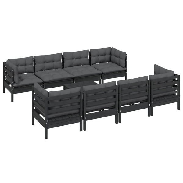 9-tlg. Garten-Lounge-Set mit Kissen Kiefer Massivholz