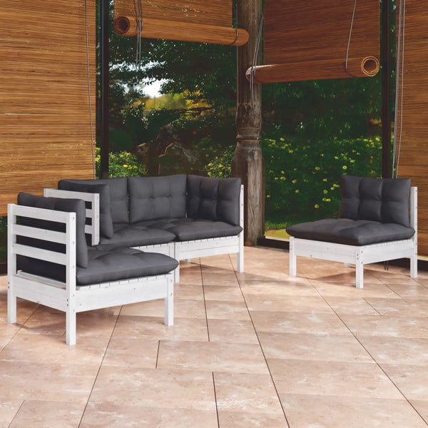 vidaXL Salon de jardin 4 pcs avec coussins, bois de pin massif
