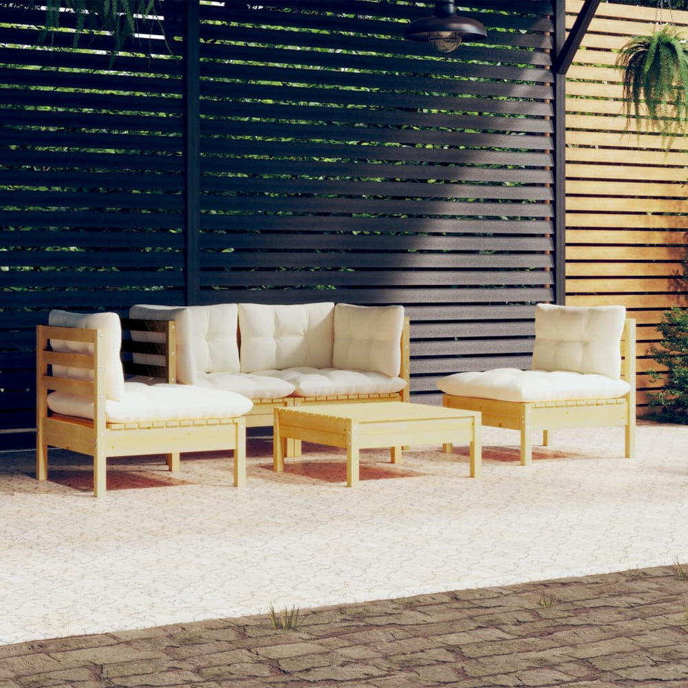 vidaXL Salon de jardin 5 pcs avec coussins crème Bois de pin massif