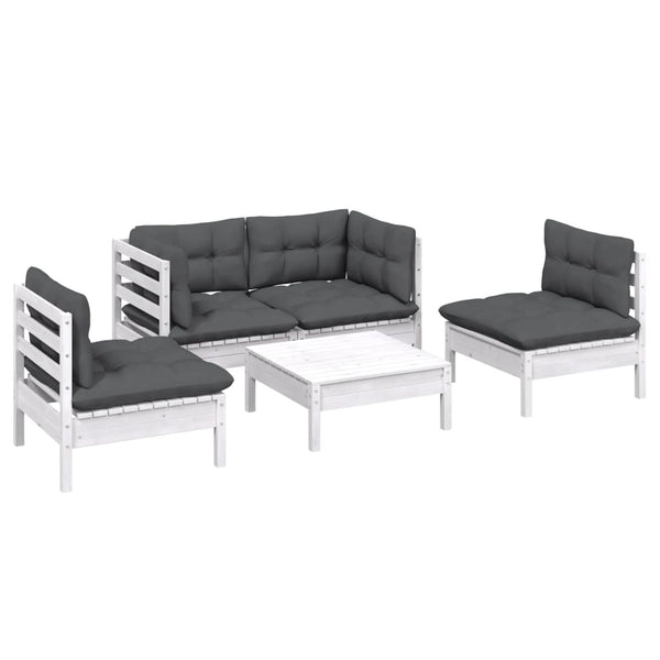 vidaXL Ensemble de salon de jardin 5 pcs avec coussins Bois de pin massif