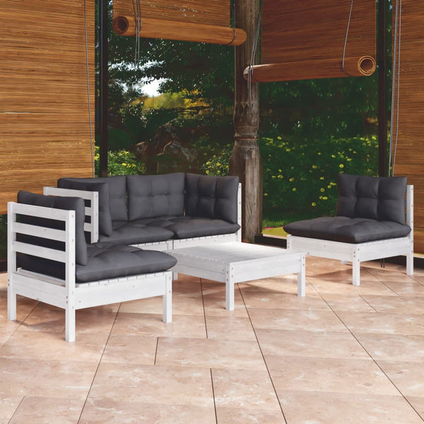 vidaXL Ensemble de salon de jardin 5 pcs avec coussins Bois de pin massif