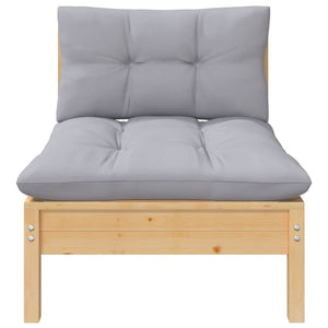 5-tlg. Garten-Lounge-Set mit Grauen Kissen Kiefer Massivholz
