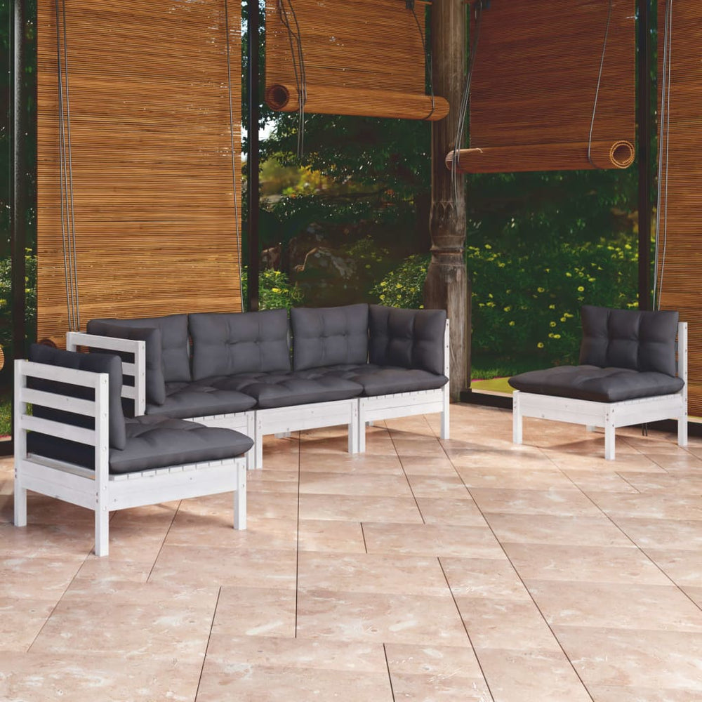 vidaXL Ensemble de salon de jardin 5 pcs avec coussins Bois de pin massif