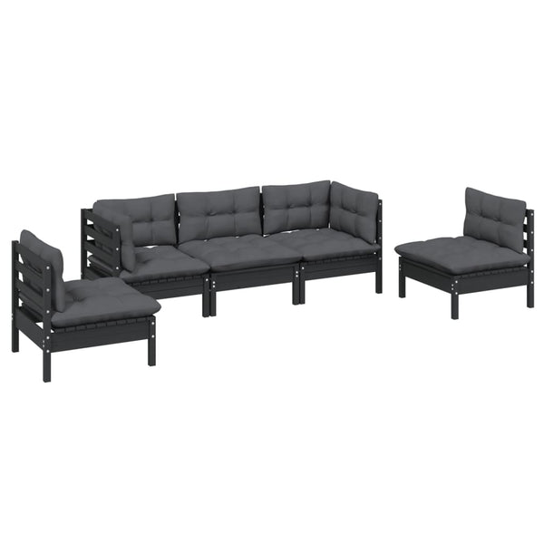5-tlg. Garten-Lounge-Set mit Kissen Massivholz Kiefer