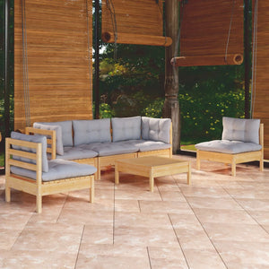 vidaXL Salon de jardin 6 pcs avec coussins gris Bois de pin massif