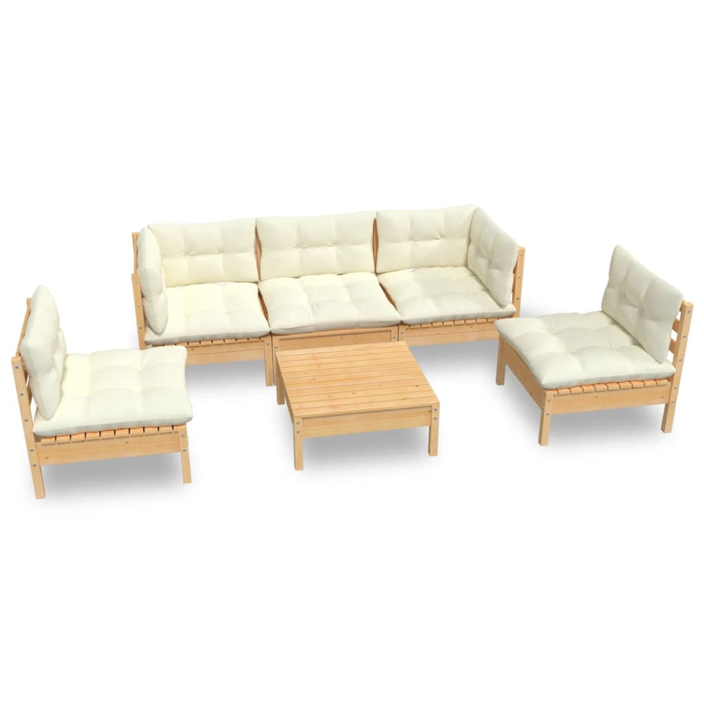 vidaXL Ensemble de salon de jardin 6 pcs avec coussins crème Bois de pin massif