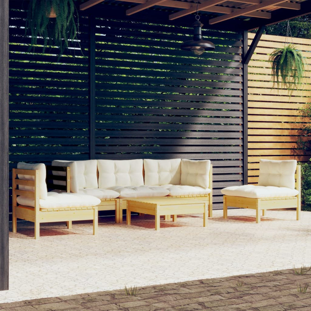 vidaXL Ensemble de salon de jardin 6 pcs avec coussins crème Bois de pin massif