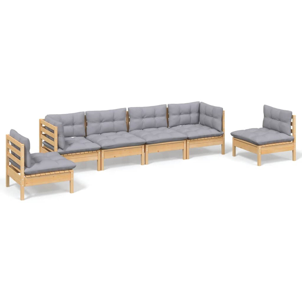 vidaXL Salon de jardin 6 pcs avec coussins gris Bois de pin massif
