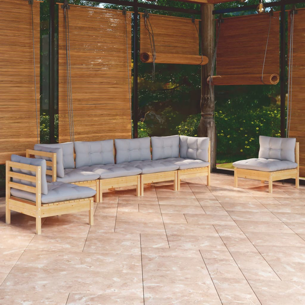 vidaXL Salon de jardin 6 pcs avec coussins gris Bois de pin massif