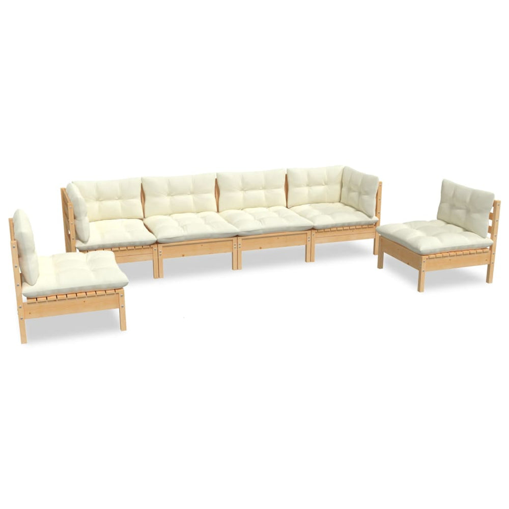 vidaXL Ensemble de salon de jardin 6 pcs avec coussins crème Bois de pin massif