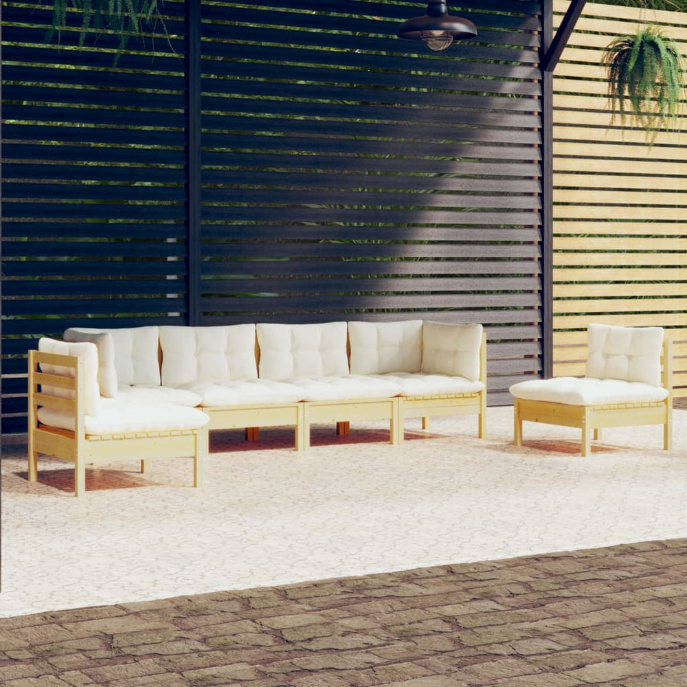 vidaXL Ensemble de salon de jardin 6 pcs avec coussins crème Bois de pin massif