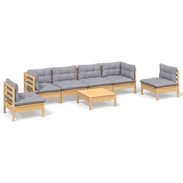 vidaXL Salon de jardin 7 pièces en pin massif avec coussins gris