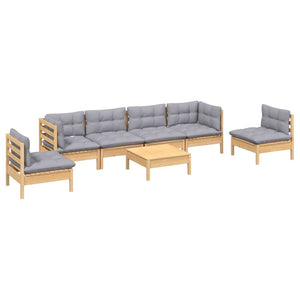 vidaXL Salon de jardin 7 pièces en pin massif avec coussins gris