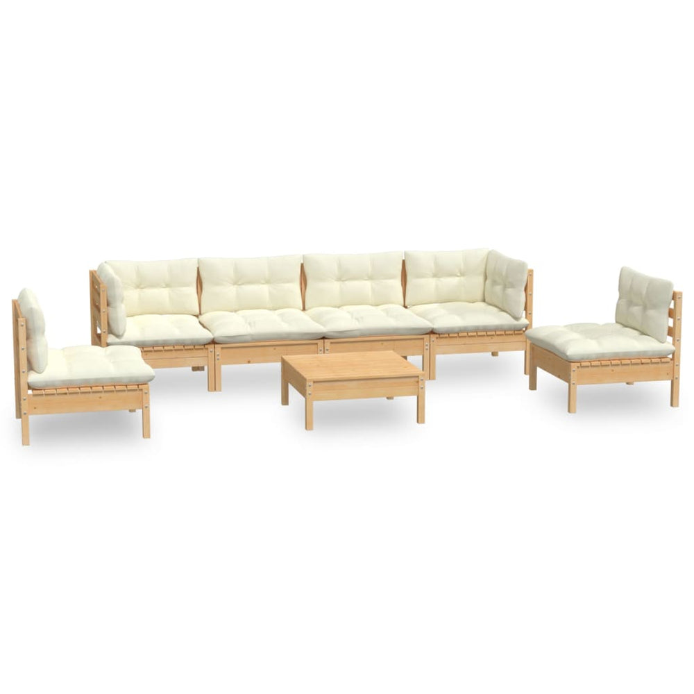 vidaXL Salon de jardin 7 pièces avec coussins crème, bois de pin massif