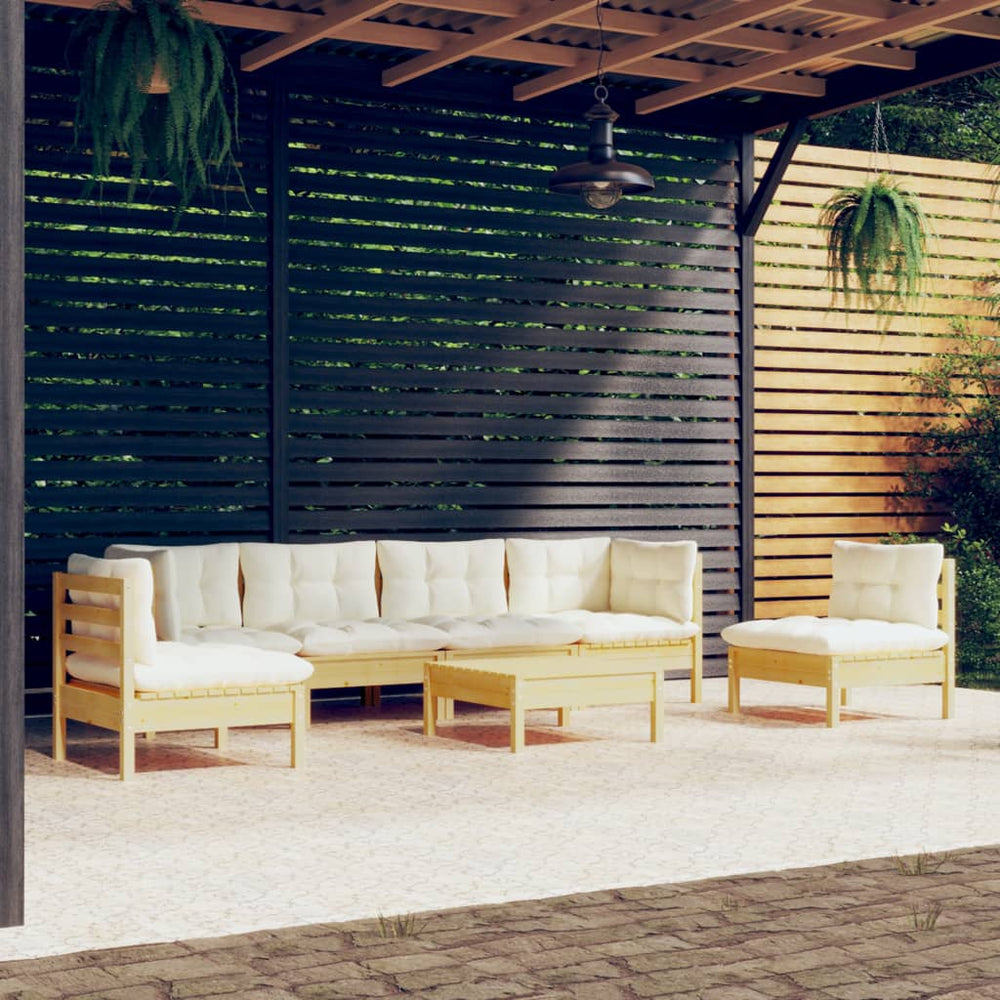 vidaXL Salon de jardin 7 pièces avec coussins crème, bois de pin massif