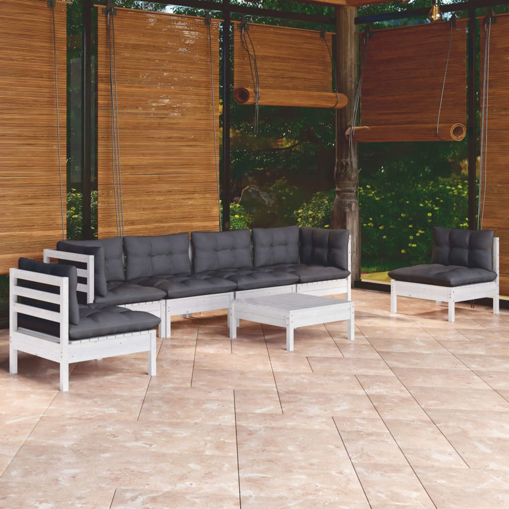 vidaXL Salon de jardin 7 pièces avec coussins, bois de pin massif