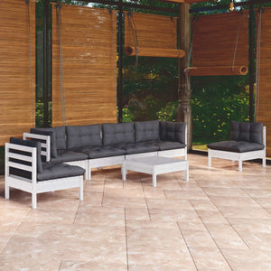 vidaXL Salon de jardin 7 pièces avec coussins, bois de pin massif