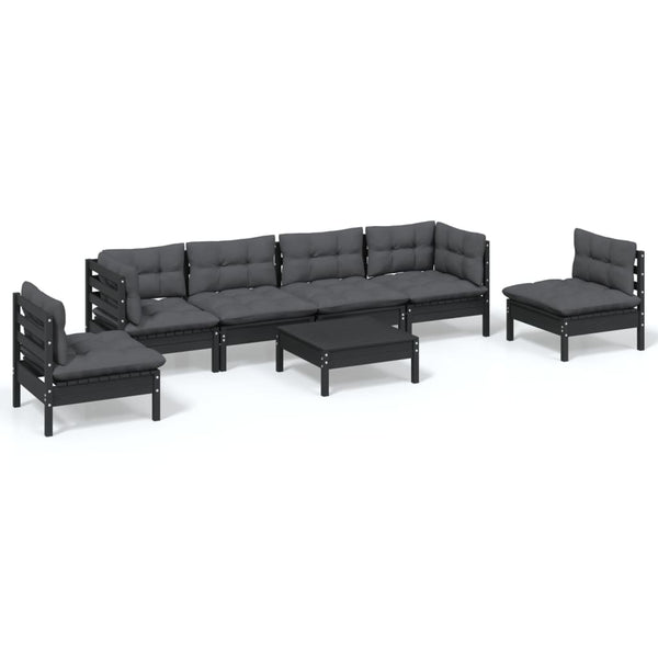 7-tlg. Garten-Lounge-Set mit Kissen Kiefer Massivholz